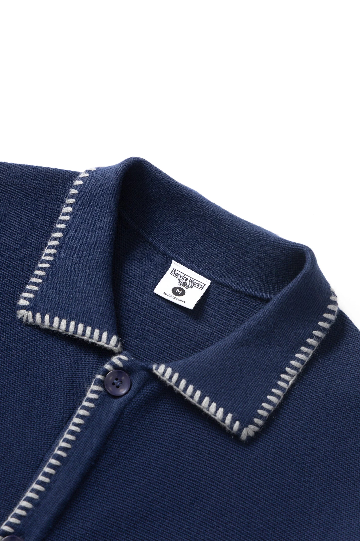 Service Works Navy Blanket Stitch Cardigan