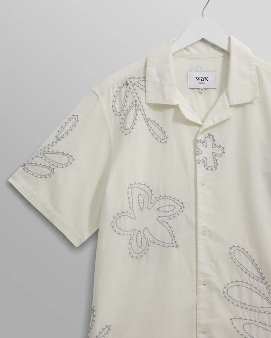 Wax London Ecru Floral Didcot Embroidered Short-Sleeve Shirt