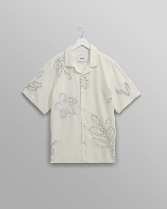 Wax London Ecru Floral Didcot Embroidered Short-Sleeve Shirt