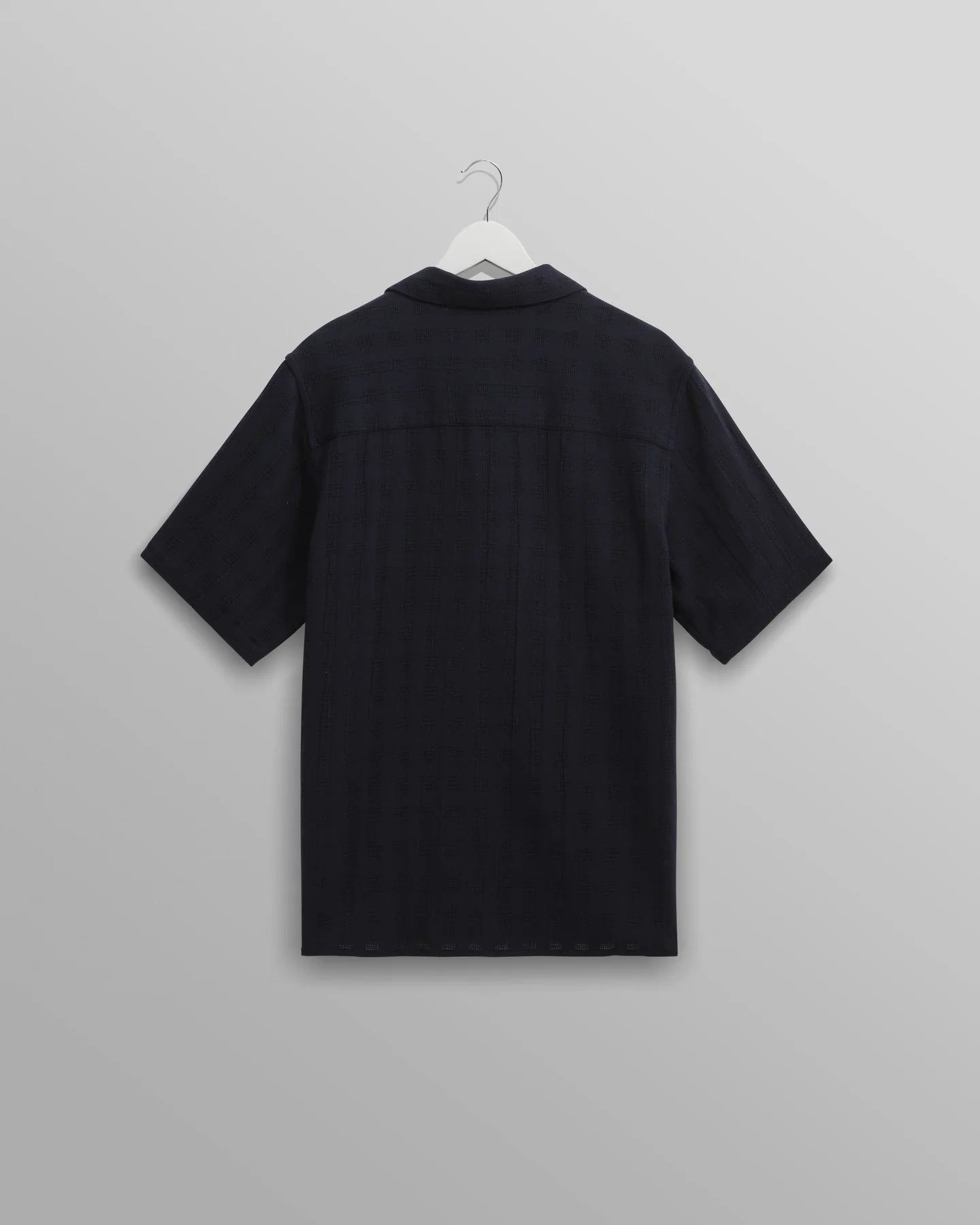 Wax London Navy Didcot Open Weave Cotton Short-Sleeve Shirt