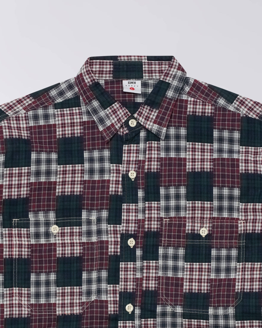 EDWIN Green/Red Random Patchwork Work Shirt