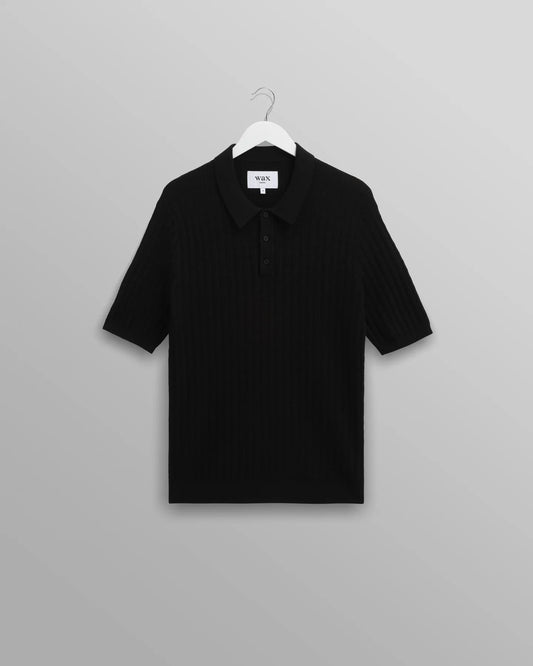 Wax London Black Naples Diamond Stripe Knitted Polo